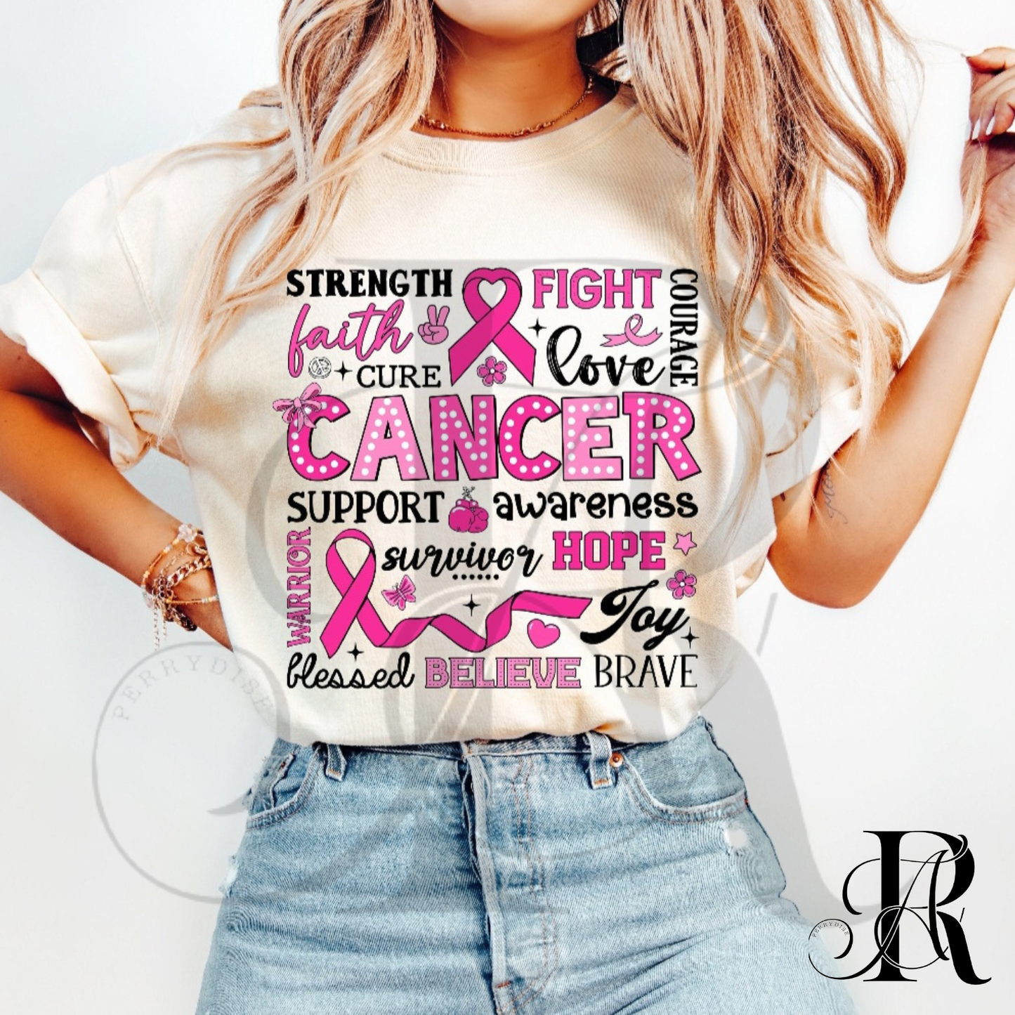 Breast Cancer Awareness Shirt – Pink Ribbon “Strength Faith Hope Courage” Graphic Tee for Women & Supporters