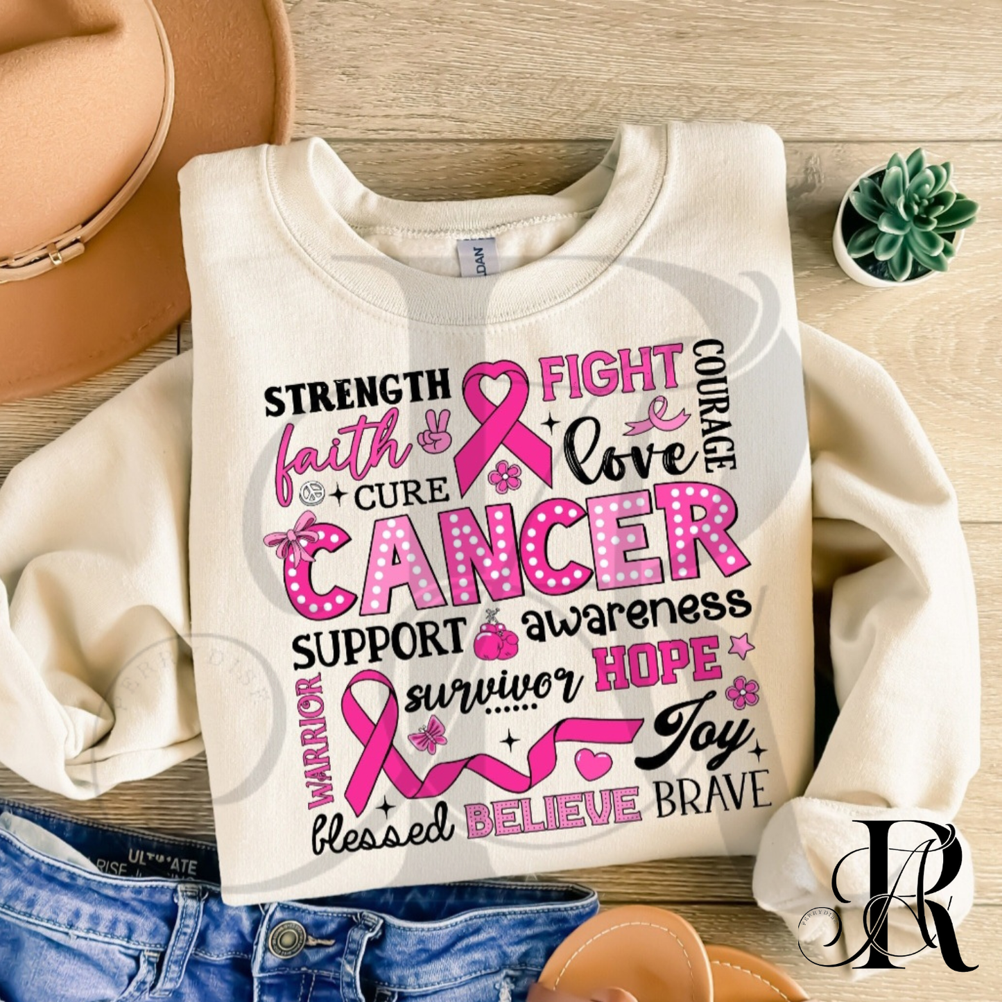 Breast Cancer Awareness Shirt – Pink Ribbon “Strength Faith Hope Courage” Graphic Tee for Women & Supporters
