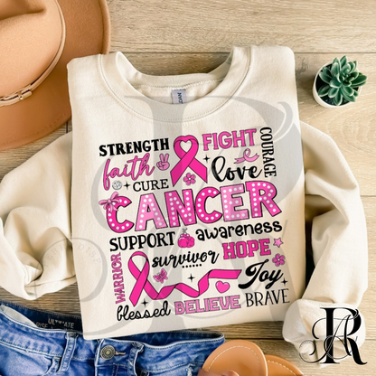Breast Cancer Awareness Shirt – Pink Ribbon “Strength Faith Hope Courage” Graphic Tee for Women & Supporters