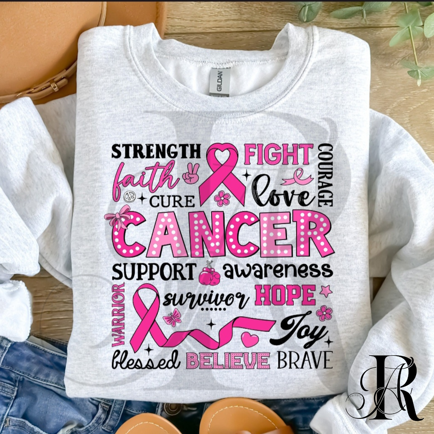 Breast Cancer Awareness Shirt – Pink Ribbon “Strength Faith Hope Courage” Graphic Tee for Women & Supporters
