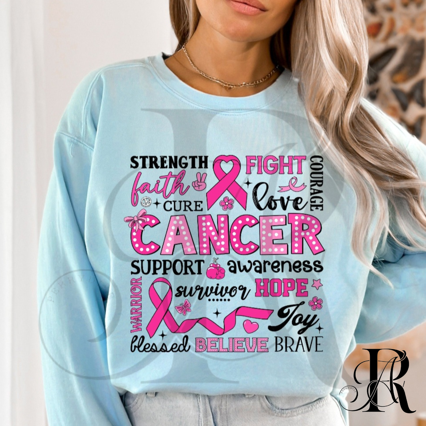 Breast Cancer Awareness Shirt – Pink Ribbon “Strength Faith Hope Courage” Graphic Tee for Women & Supporters