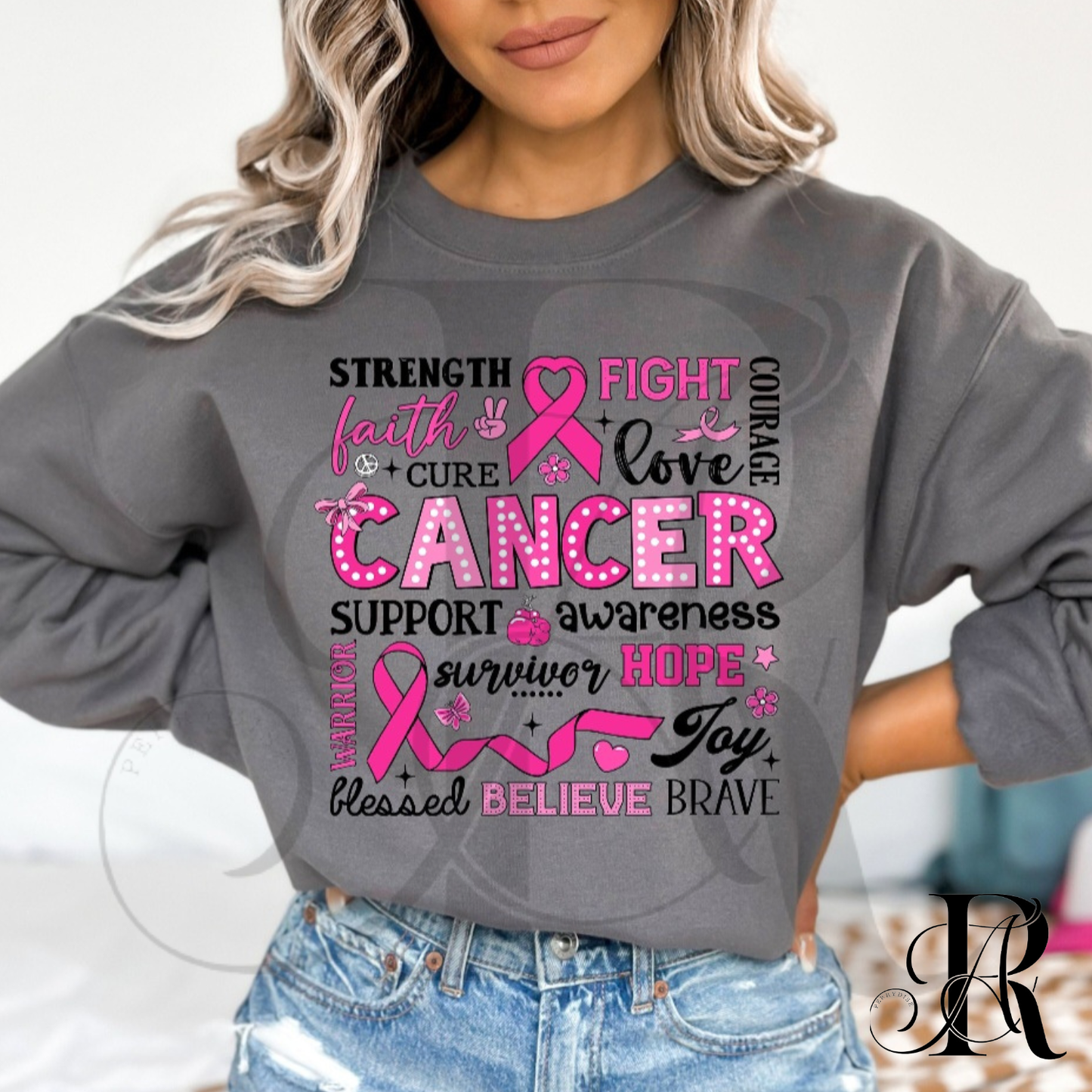 Breast Cancer Awareness Shirt – Pink Ribbon “Strength Faith Hope Courage” Graphic Tee for Women & Supporters