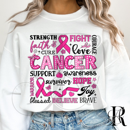 Breast Cancer Awareness Shirt – Pink Ribbon “Strength Faith Hope Courage” Graphic Tee for Women & Supporters