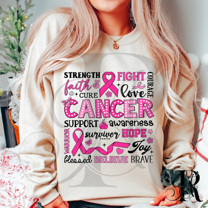 Breast Cancer Awareness Shirt – Pink Ribbon “Strength Faith Hope Courage” Graphic Tee for Women & Supporters