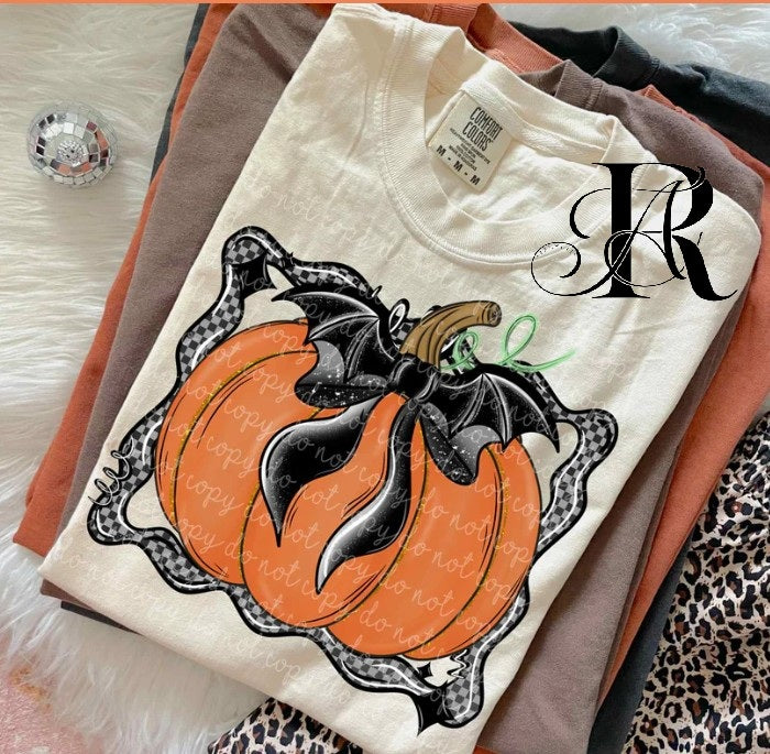 🎃 Bat Bow Pumpkin Graphic Tee – Halloween Fall T-Shirt