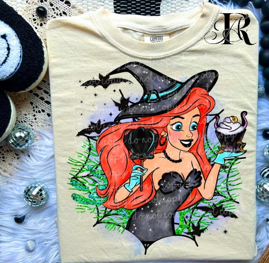 Spooky Sea Witch Halloween T-Shirt – Gothic Princess Witch Tee with Bats & Cupcake